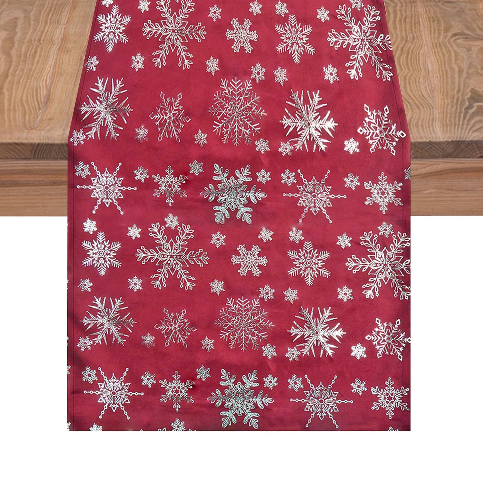 Red Christmas Snowflake Print Table Runner Velvet 1.5M Decoration