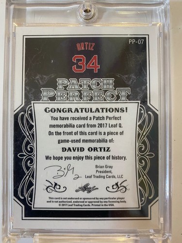 2017 Leaf Q David Ortiz Patch Perfect MLB Logo Game Used RED SOX #1/1 - Picture 2 of 2