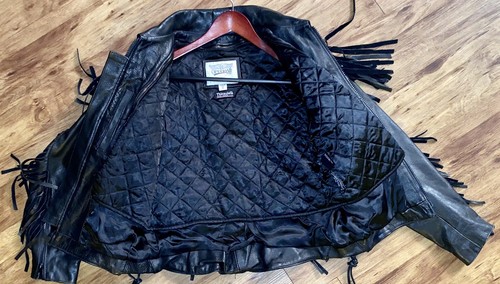 Vintage Leder Motorradjacke Fransen WILSON Open Road Biker schwarz Damen S - Bild 3 von 12