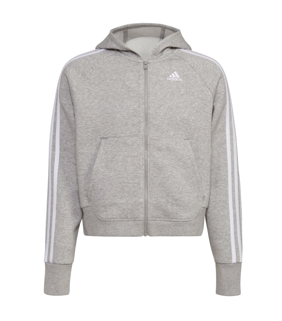 Adidas Girls Zip-Front Essential 3-Stripe Fleece Hoodie Jacket