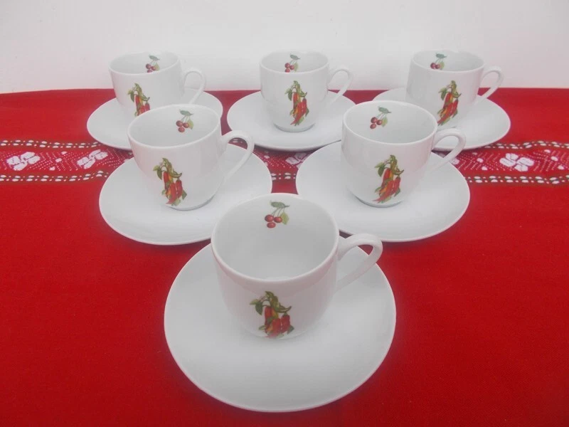 6 Tasses a café porcelaine basque piments et cerises - Photo 1/2
