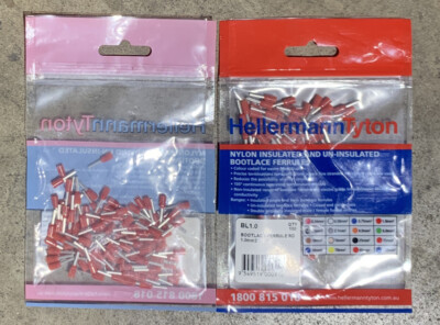 (QTY: 100) HELLERMANN TYTON Bootlace Ferrule RED 1.0mm2 BL1.0