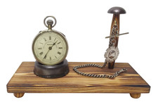 Pocket watch stand & chain stand rack holder desk top display wood & Ceramic