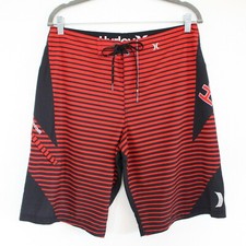 HURLEY Phantom Striped Black and Red Surf Shorts Swimming Trunks - Men's Size 31