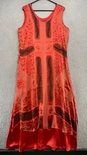 Citron Santa Monica Maxi Dress Womens Large 100% Silk Layered Fairy Coral