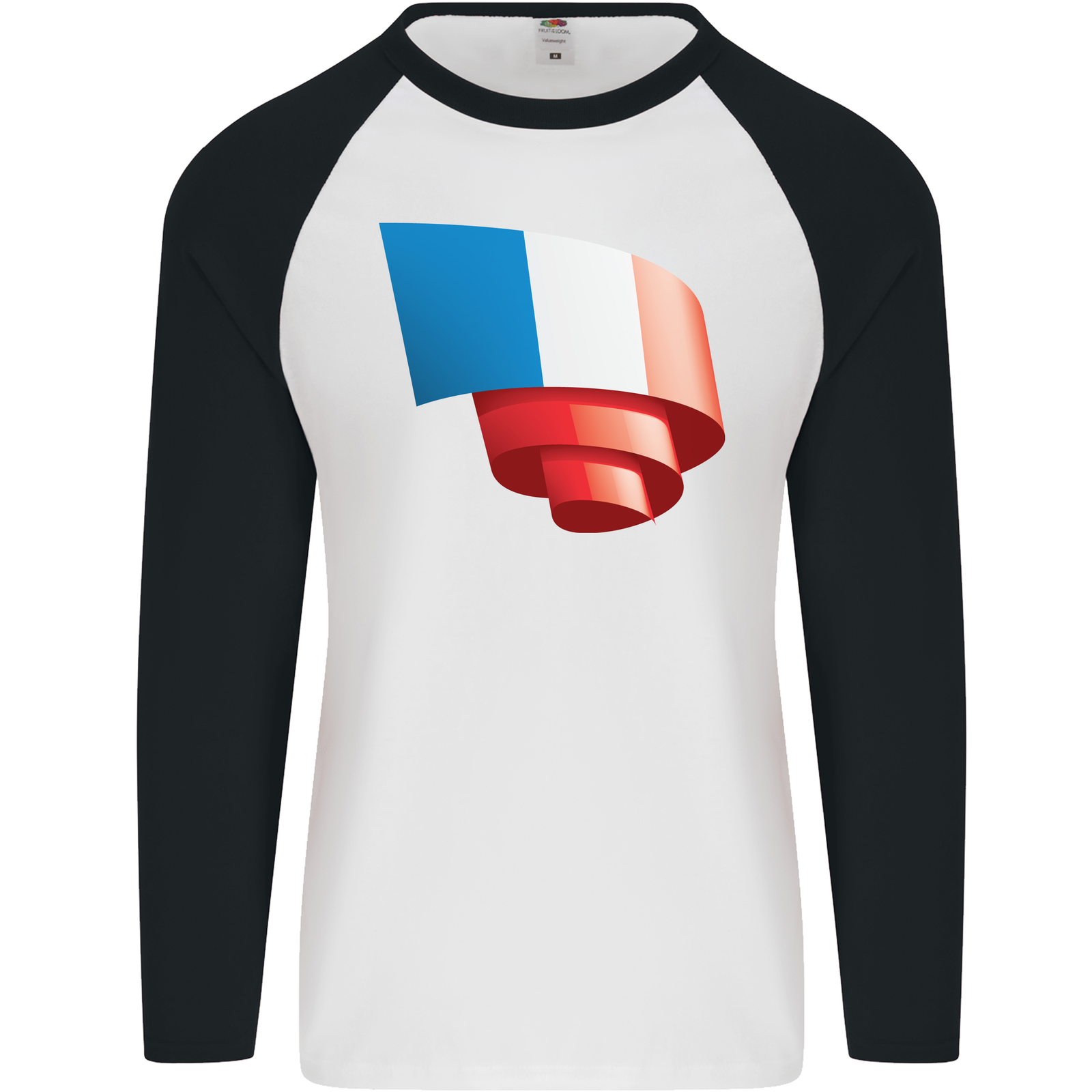 France Flag Curled Design Long Sleeve Baseball Tee for Men
