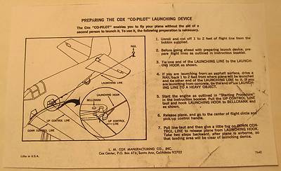Cox Co-Pilot Launching Device Instructions Photocopy for Gas Powered Plane