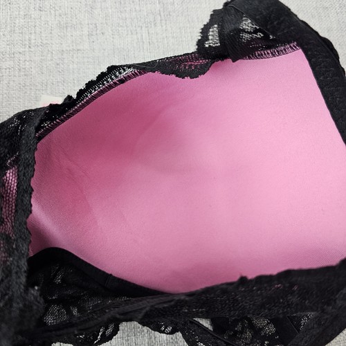 Pink Victorias Secret Push Up Pigeonnant Bra Medium (D-DD) Black Lace - Picture 7 of 8