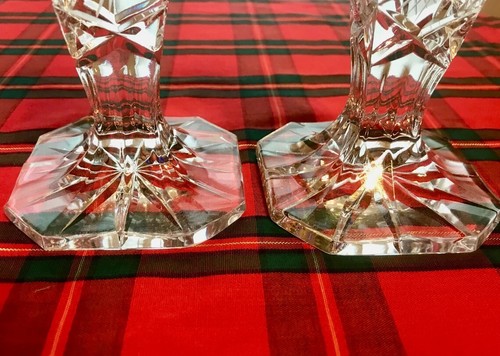 Clear Pressed Glass Multi Faceted Matching Candlestick Holders Star Pattern - Picture 4 of 9