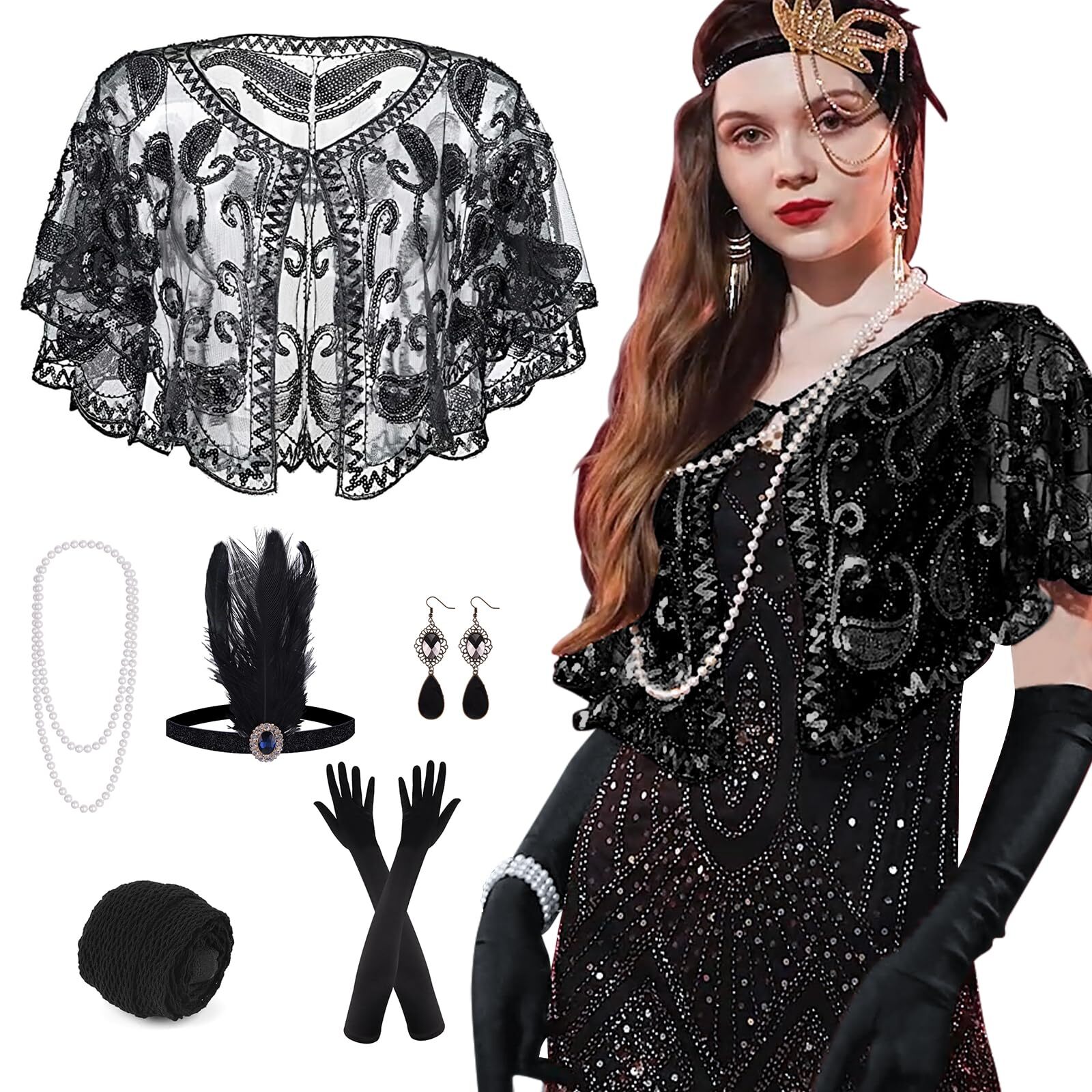 Juego de accesorios Flapper Great Gatsby años 20 10 piezas Fashion Roaring años 20...