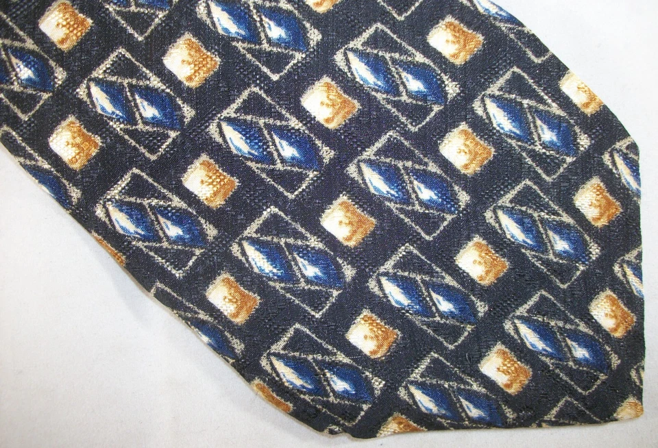 Corbata de cuello de seda con gemas negras azules y doradas FERRELL REED de 58" de largo x 4" de ancho (E979) Foto 2 de 3