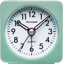 Peakeep Ultra Small, Battery Travel Alarm Clock with Snooze and Light, Silent