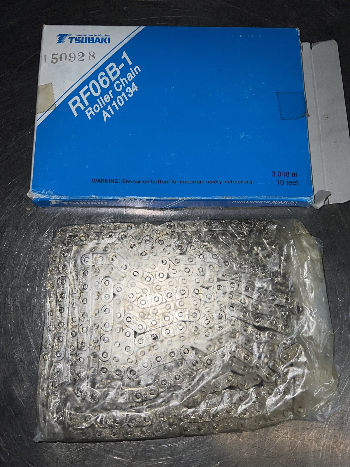 NOS Surplus Tsubaki RF06B-1 Roller Conveyor Chain 10 feet 3.048m