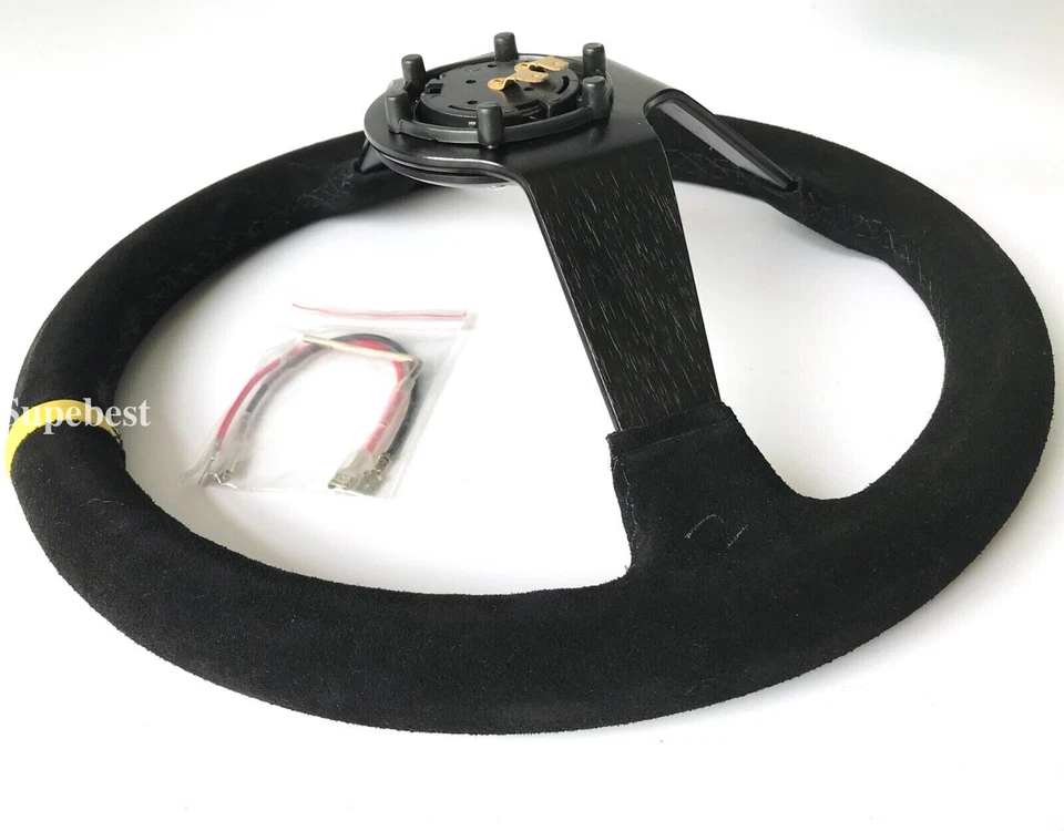 Volante de carreras de plato profundo de cuero gamuza de 350 mm apto para buje MOMO OMP Foto 2 de 4