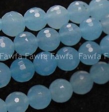 Natural 8mm Brazilian Faceted Blue Aquamarine Gemstone Round Loose Beads 15"