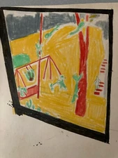 Very Beautiful Art Raw Outsider Pencil Drawing 1960 Naive Animals Geometric 1960