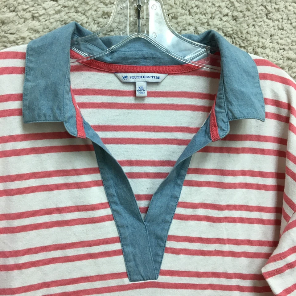 Camisa de vestir polo Southern Tide extra grande roja a rayas manga larga elástica para mujer Foto 3 de 4