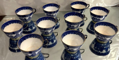 Minton Cups Blue Willow 3.5'' Diameter Set of 10 As Is Antique
