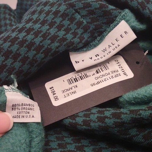 Bryn Walker Green Houndstooth black Pike poncho organic bamboo cotton Shirt L - Picture 3 of 3