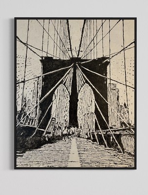 Abstrakte Malerei Kunst Modern  Gerahmt Ölfarben Brooklyn Bridge New York Art