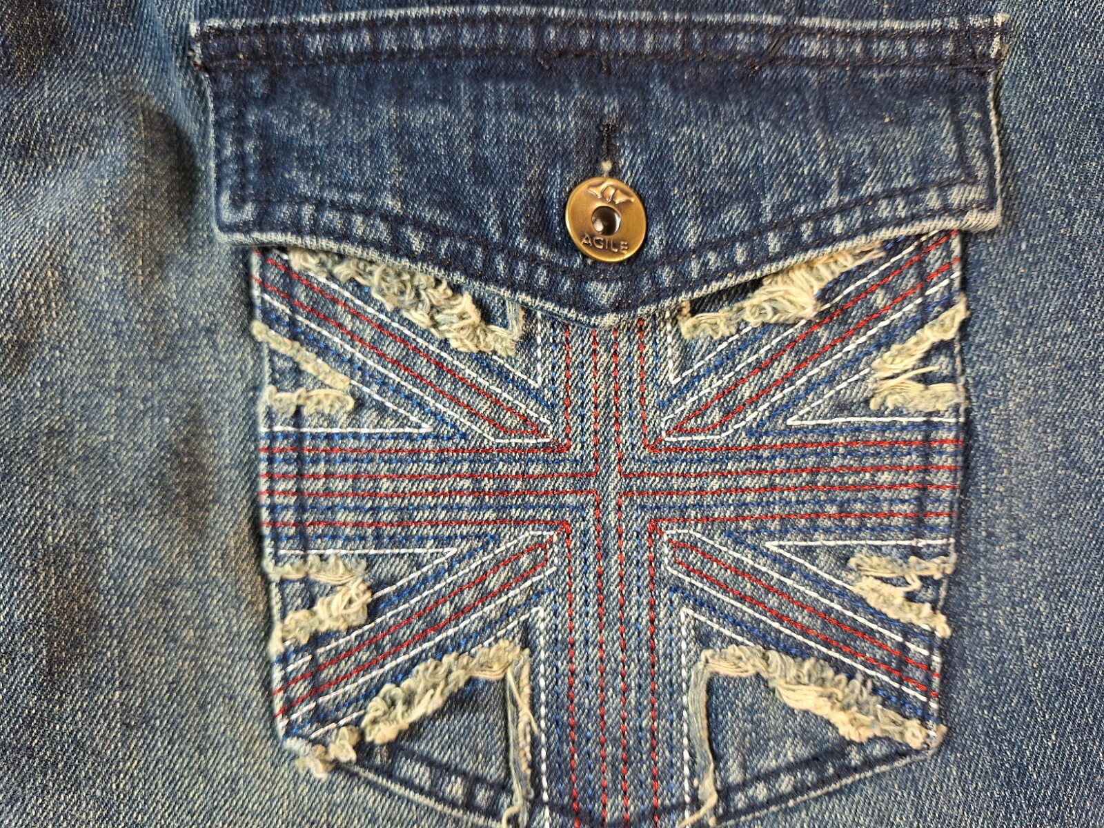 AGILE Washed Out Distressed Jeans Sz 40x34 Dk Blue Cross Poc