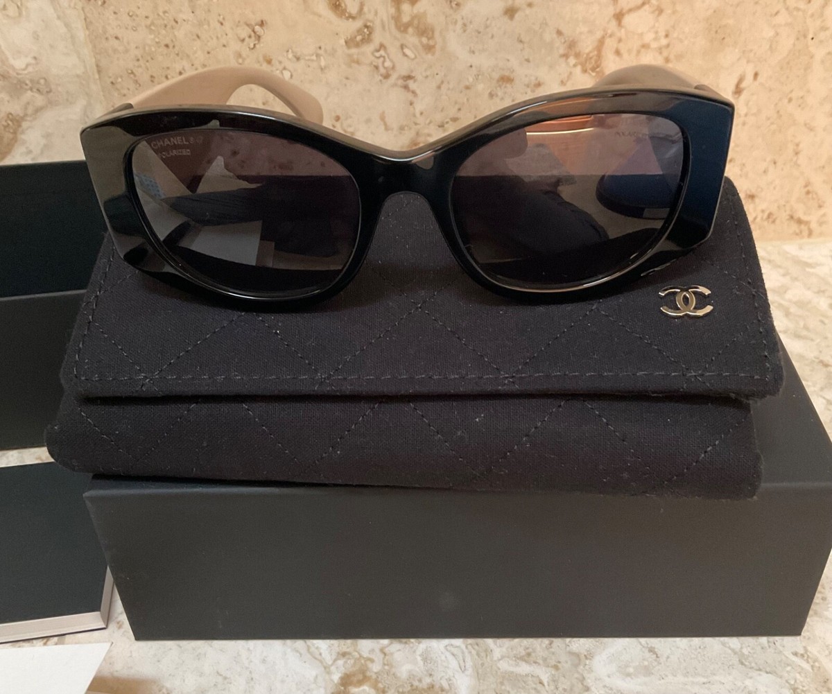 Chanel NIB Black / Tan Oval Sunglasses Bought In London | eBay display picture 1