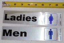 Ladies  Men Restroom Signs Aluminum Stick On Durable 2" X 8" Hillman Sign