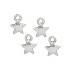 4 Antiqued Silver Plated Pewter 9x9mm Double Sided Star Charms