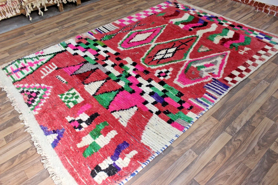 Ручной работы марокканский берберский ковер 100% шерсти яркий богемный ковер 9,4 x 6,2 племенной ковер - Изображение 2 из 4