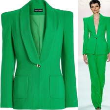 Sergio Hudson Multi-seamed Wool Shawl-collar One Button Blazer Green Grass 10