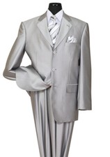 Men's 3 Button Sharkskin Look Wool Feel Suit Silver Size 38  56