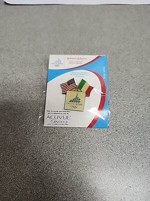 Olympic Pin Torino 2006 Olympics U.S Italy flag Johnson & Johnson Acuvue