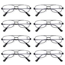 8 PK Mens Retro Aviator Reading Glasses Metal Frame Blue Light Blocking Readers
