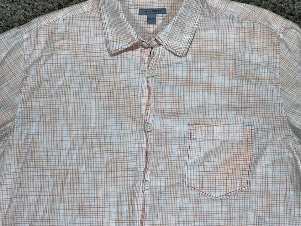 MARTIN GORDON 100% ЛЕГКИЙ ХЛОПОК ОРАНЖЕВЫЙ ПРОВЕРИТЬ КОРОТКИМ РУКАВОМ РУБАШКА L БОЛЬШОЙ - Изображение 4 из 4