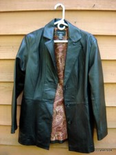 Ladies George 3 Button Black Leather Jacket/coat Medium ~ Excellent