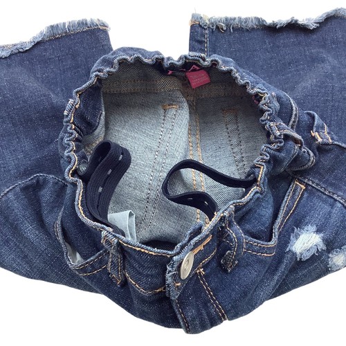 Girls 6 - 7 Bermuda Shorts Stretch Blue Jean Denim Cuffed Raw Hem Elastic Waist - Picture 9 of 11