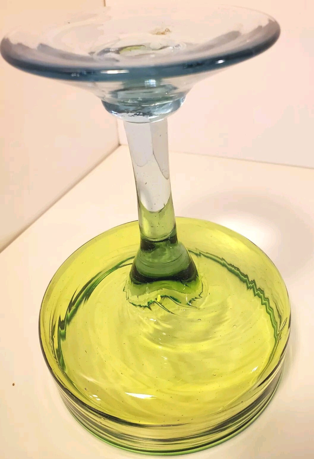 Margarita Cocktail Glasses Hand-blown Green With Blue Stem Heavy Set Of 2