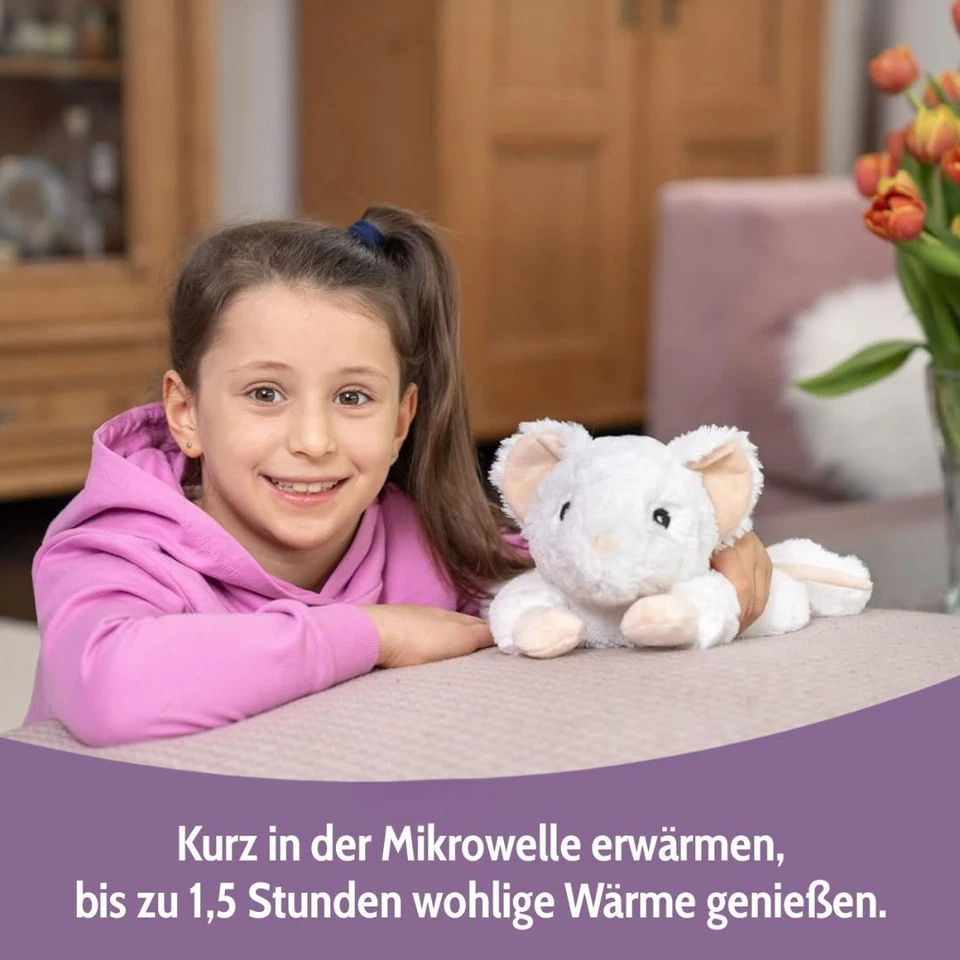 Habibi Plush Premium Wärmetier Maus weiß herausnehmbares Körnerkissen - Bild 3 von 4