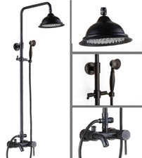 Black Brass Bathroom Faucet Set Bathtub Rainfall/Handheld Shower Taps Kit 2rs323