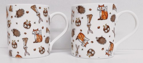 Woodland Friends Mugs Set 4 Bone China Fox Hare Hedgehog Owl Large Balmoral 14oz - Picture 5 of 10