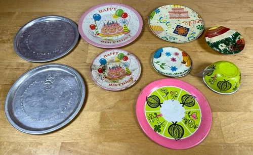 Vintage Lot Tin Toy Plates Dishes Cup Bowl Little Bo Peep Ohio Art Winnie Pooh