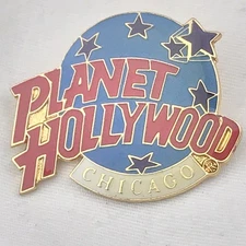 Planet Hollywood Pin Blue Red Gold White Vintage Chicago Souvenir Globe Lapel