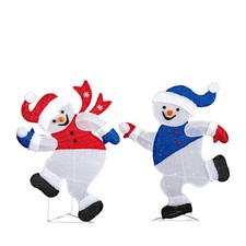Set of 2 Lighted Running Snowman Christmas Decorations, Pre-lit 2D Holiday Decor