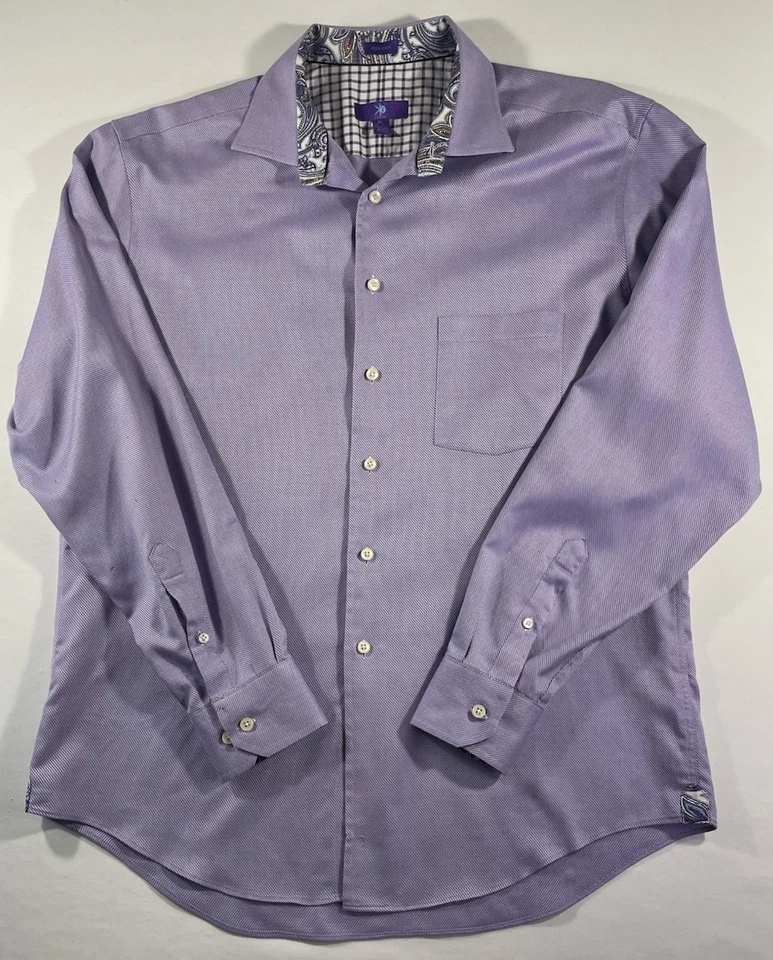 Egara платье рубашка мужская XL фиолетовый Flip манжеты на пуговицах повседневный длинным рукавом - Изображение 2 из 4