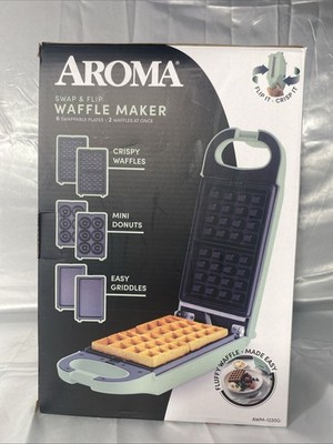 Aroma Swap & Flip Waffle Maker 6 Swappable Plates Griddles, Waffles, Donuts