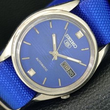 VINTAGE SEIKO 5 AUTOMATIC 7009A JAPAN MENS BLUE COLOR DIAL WATCH a708590-1