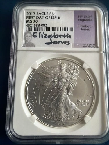 2017 $1 American Silver Eagle NGC MS 70 First Day Issue-Elizabeth Jones Signed
