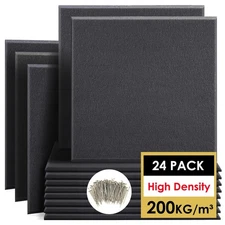 FONESO Acoustic Panels 24 Pack Black High Density Sound Absorbing Panels for ...