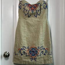 Banana Republic Linen Strapless Embroidered Floral Mini Dress Tomato Girl Style
