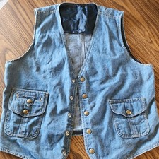 Vintage 1970s Western Lee Blue Vest 40" Chest Button Snap Front V-Neck